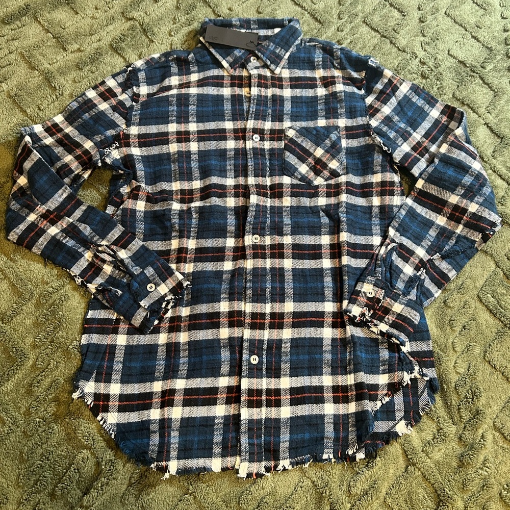 NWT - R13 Unisex Shredded Seam Plaid Flannel Shirt